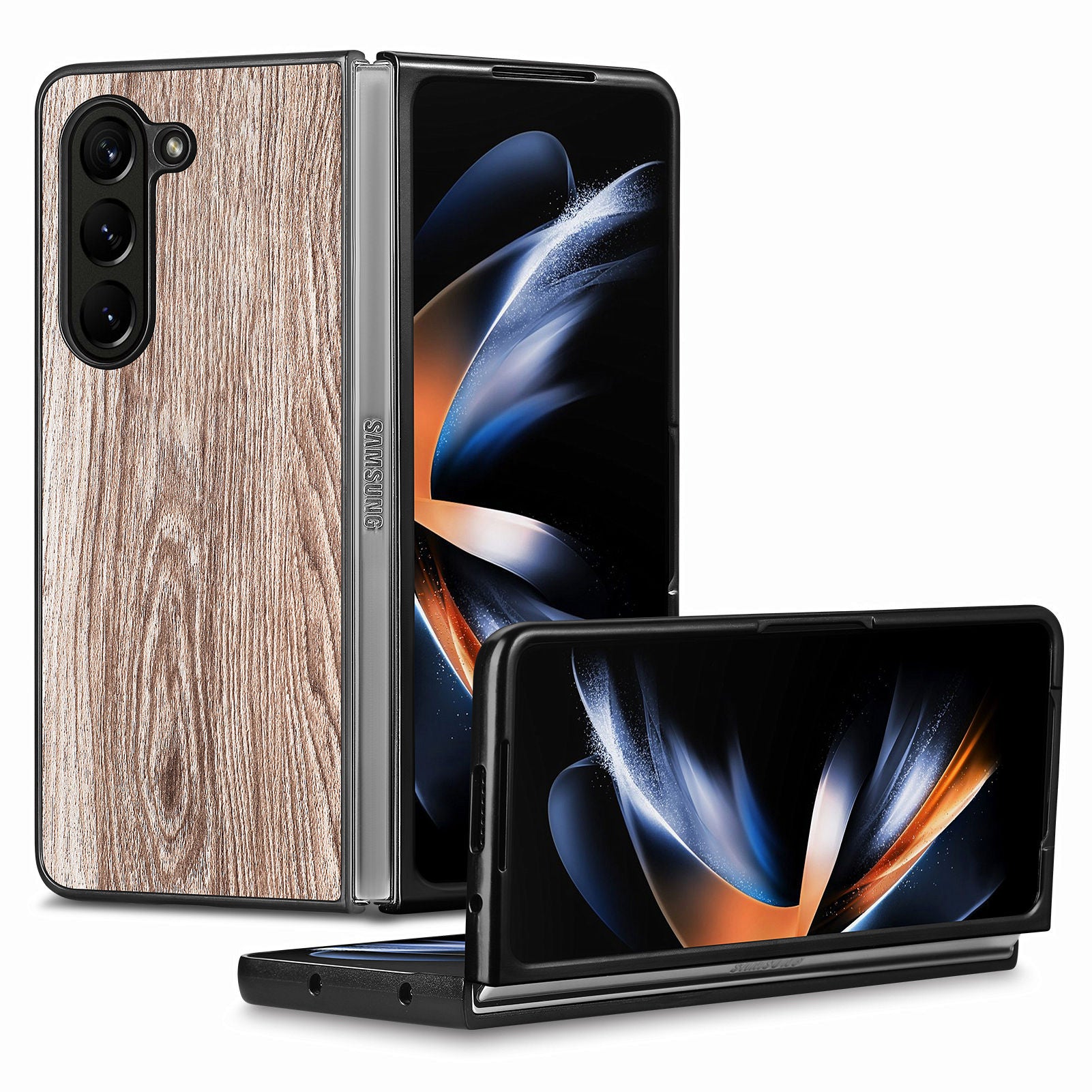 Wood Texture Phone Case for Samsung Galaxy Z Fold5 5G PU Leather Coated PC Shockproof Hard Cover Wood Texture Phone Case for Samsung Galaxy Z Fold5 5G PU Leather Coated PC Shockproof Hard Cover